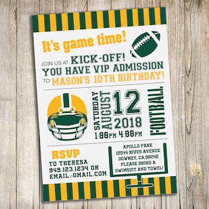 Green and Yellow / Football Birthday Party Invitation / Customized Packers Theme Invite / Personalized Digital Print