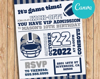 Instant Digital Download, Cowboys Theme Birthday Party Invitation, Dallas Football Theme Party Invite, Canva Template