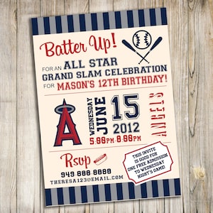 Angels Baseball Birthday Party Invitation DIY Printable Download