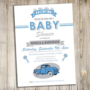 Vintage Truck Baby Shower Invitation / Light Blue Truck Baby Shower Invite / Personalized Digital File