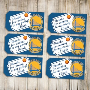 Blue & Yellow Basketball Birthday Party Favor Tags / Warriors Party Favors Tag / Personalized Digital File