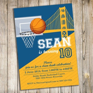 Blue and Yellow / Basketball Birthday Party Invitation / Customized Warriors Theme Invite / Personalized Digital Print