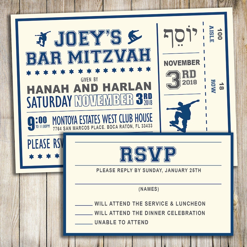 Sports / Golf / Baseball / Soccer / Motorcross Theme Bar Mitzvah Invitation / Blue & Grey Bar Mitzvah Invite / Personalized Digital File image 1
