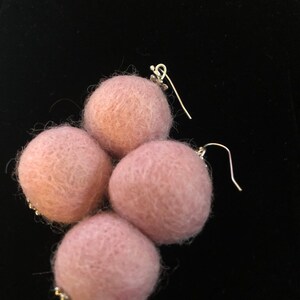 Handmade Pale Pink Wool Felt Balls Dangling Earrings on Sterling Silver Hooks