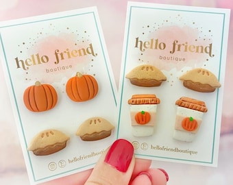 Thanksgiving Earrings Stud Set, Pie Earrings, Pumpkin Coffee, Pumpkin Earrings, Dainty Fall earrings, Pumpkin Spice Latte, Thanksgiving gift