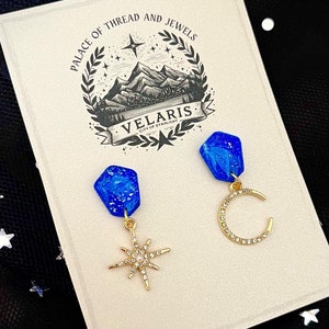 Celestial Stud Earrings, Mismatched Moon and Stars, ACOTAR Jewelry Gift, Night Court Earrings, Rhysand Gift, Velaris Book Jewelry, BookTok