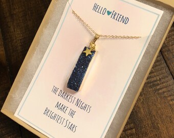 Condolence Gift loss, sorry for your loss gift, divorce gift, Inspirational Jewelry, darkest nights, druzy bar necklace, breakup gift
