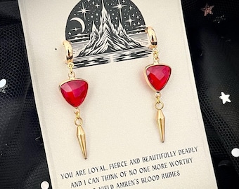 ACOTAR Gift, Amren Blood Ruby Earrings, Night Court, Dainty Ruby Gold Earrings, Gift from Rhysand Night Court, BookTok gift, ACOTAR gift BFF