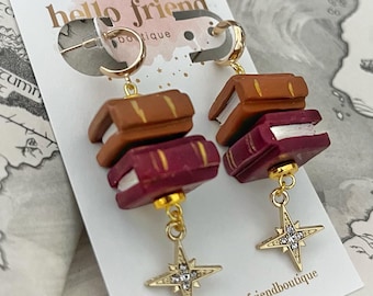 Book stack earrings, Book earrings, book lover gift, booktok, book jewelry, romantasy, book jewelry