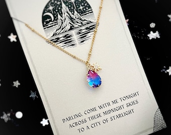 ACOTAR Gift, ACOTAR Night Court Velaris Necklace, Dainty Violet and Midnight Blue Pendant Necklace, Gift from Rhysand, Feyre, BookTok