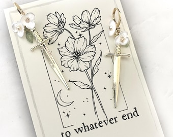 Throne of Glass Jewelry Gift, Floral Sword Earrings, Rowan Aelin, BookTok, Gold Dagger Earrings, Gold Sword Huggie Earrings, Romantasy Gift