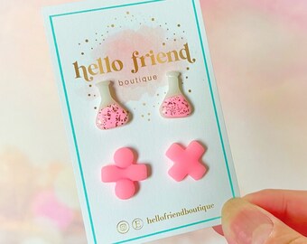 Science math chemistry stud pack, beaker earrings, back to school earrings, lightweight teacher student earrings, teacher appreciation, STEM