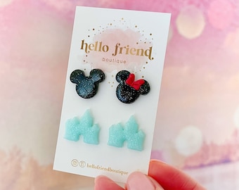 Mickey Minnie Stud Pack, Cinderella Castle Earrings, Disney Inspired Earrings, Mouse Earrings