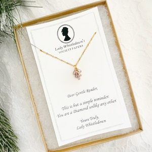 Bridgerton Gift, Bridgerton Diamond, Bridgerton Jewelry, Lady Whistledown, Dainty silver or gold Diamond necklace