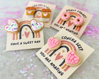 Teacher appreciation Stud Earrings, teacher gift, funny teacher gift, Heart Latte, Pink Concha Earrings, Donut cookie earring