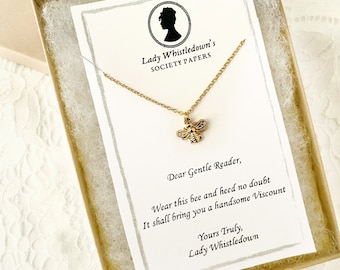 Bridgerton Gift, Bridgerton Bee, Bridgerton Jewelry, Lady Whistledown, Dainty Bee Necklace Personalized, Kate and Anthony, Viscount