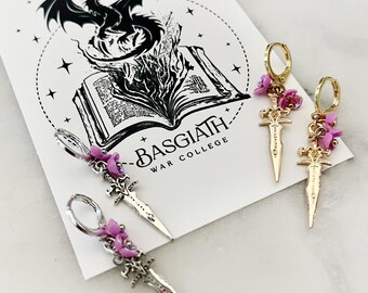 Fourth Wing Earrings, Dainty Dagger Huggie Earrings, Edgy Jewelry, Basgaith, Violet Sorrengail, Xaden, BookTok, Romantasy Gift