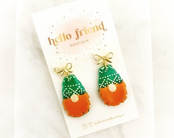 LEPRECHAUN gnome earrings, St Patricks Day earrings, Irish gnome, lightweight statement earrings, green earrings