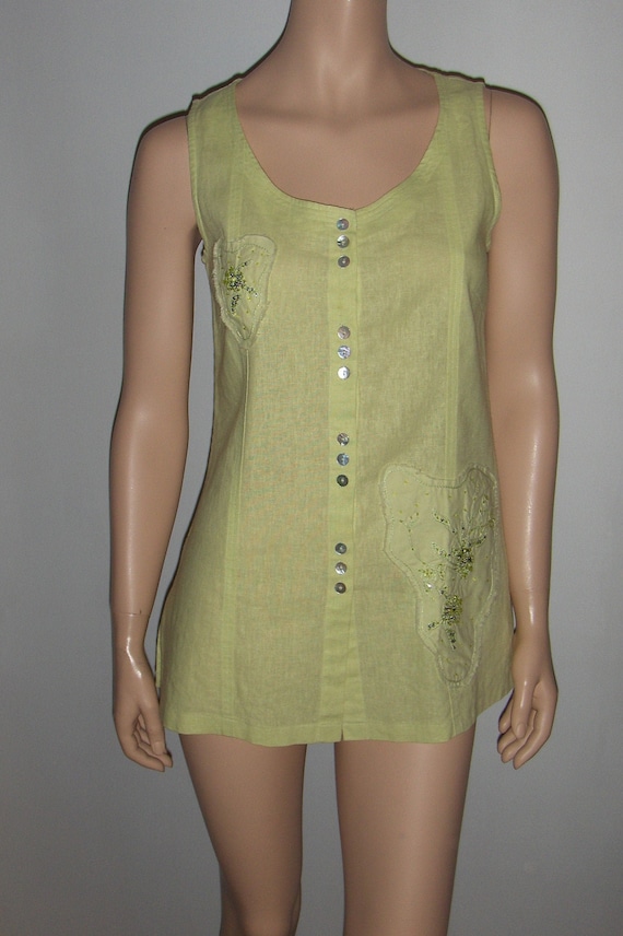 She/Original sleeveless linen and viscose blouse/