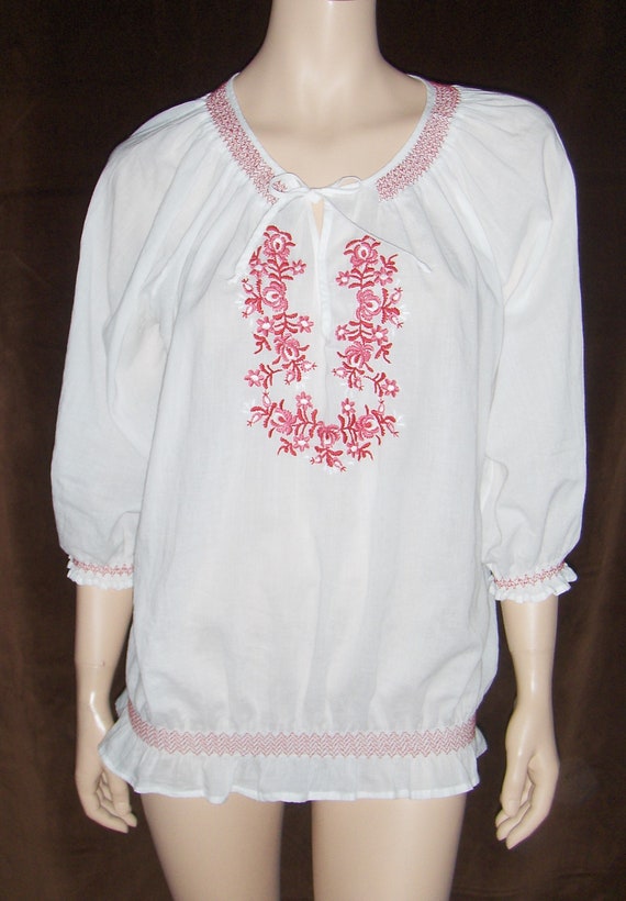 red and white peasant blouse