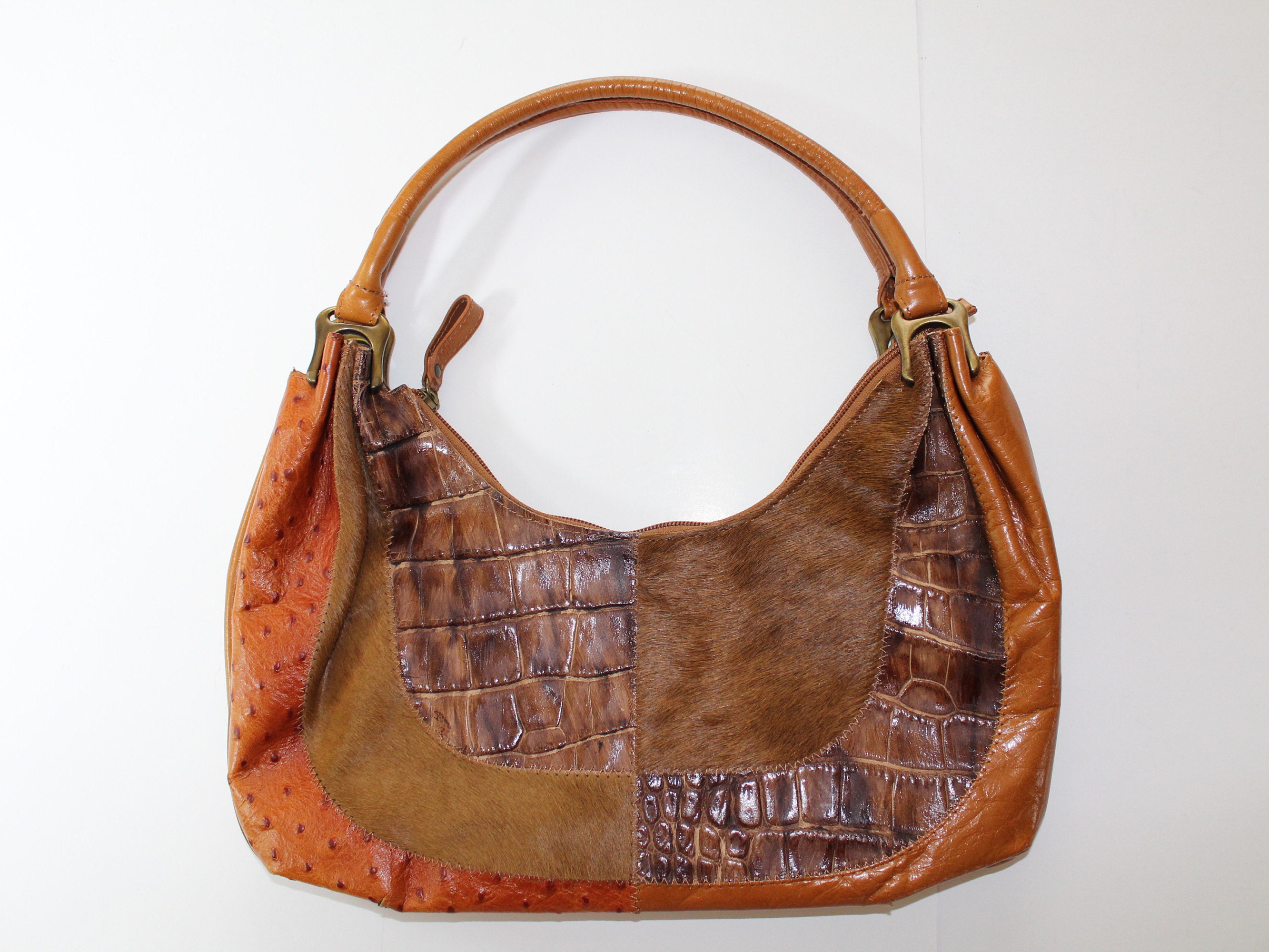 GILDA TONELLI vintage tan e marrone in pelle e pony pelle borsa a