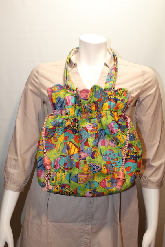 Fish fabric shoulder bag/Vintage handmade colorful