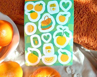 Orange Sticker Sheet | Fruit Stickers for Journaling | Food Themed Stationery Gift