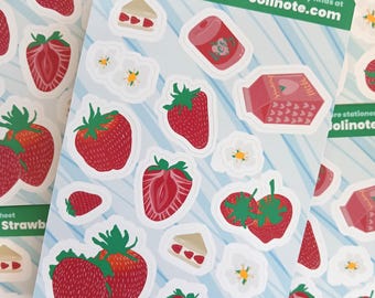 Strawberry Sticker Sheet | Glossy Journal Decals | Summer Fruit Stationery Designs