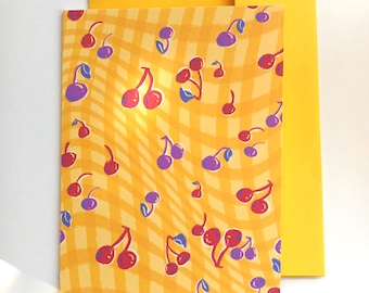 Sweet Cherry Notecards, Set of 4 Folded Blank Note cards with Envelopes, Handmade