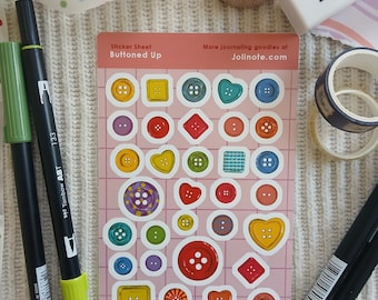 Button Sticker Sheet | Buttons Junk Journal Stickers | Hand Drawn Rainbow Journaling Supplies