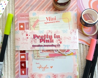 Pretty in Pink Junk Journal Kit - Crafting Papers and Stickers for Journaling