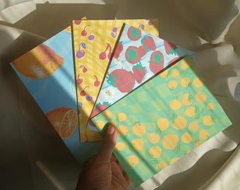 Fruit Notecard Set, Folded Blank Note cards with Envelopes, Orange, Strawberry, Lemon, Cherry Variations