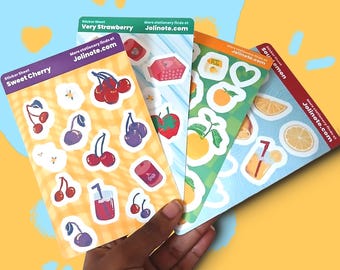 Summer Fruit Sticker Sheet Set, Orange, Lemon, Cherry, Strawberry Vinyl Planner Stickers