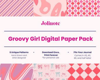 Groovy Girl Pink Paper Pack - Digital Crafting Patterns for Journaling - PDF Download