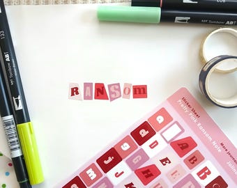 Pink Ransom Note Sticker Sheet | Letter Stickers for Journaling | Girly Stationery Gift