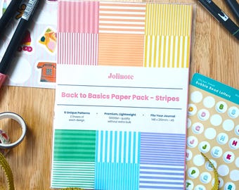 Back to Basics Stripes Paper Pack - Multicolor Striped Pattern Papers for Junk Journaling