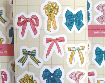 Bow Sticker Sheet • Gingham, Polka Dot, Stripes • Glossy Vinyl Journal Stickers (Kiss Cut)
