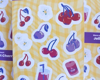 Sweet Cherry Sticker Sheet for Journaling | Hand-Drawn Fruit Themed Vinyl Decal