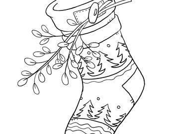 Holiday Coloring Pages, Printable Coloring Pages, Holiday Party Activity, Kids Coloring Pages, Holiday Stocking Coloring Page Woodland