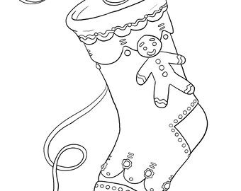 Holiday Coloring Pages, Printable Coloring Pages, Holiday Party Activity, Kids Coloring Pages, Holiday Stocking Coloring Page Candy