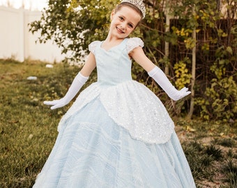 READY TO SHIP! Cinderella Blue Sparkle Dress Lace Ballgown Costume  | Toddler, Girls, Child, Kids Sizes