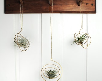Handmade Brass Air Plant Hanger: Orbital Geometric Window Display
