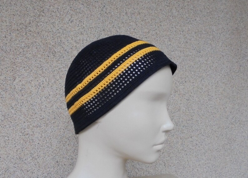 Summer cotton mens black crochet chemo hat Beach hat for men Best friend gift Unisex black hat Mens kufi hat Hippie beanie Brother gift hat