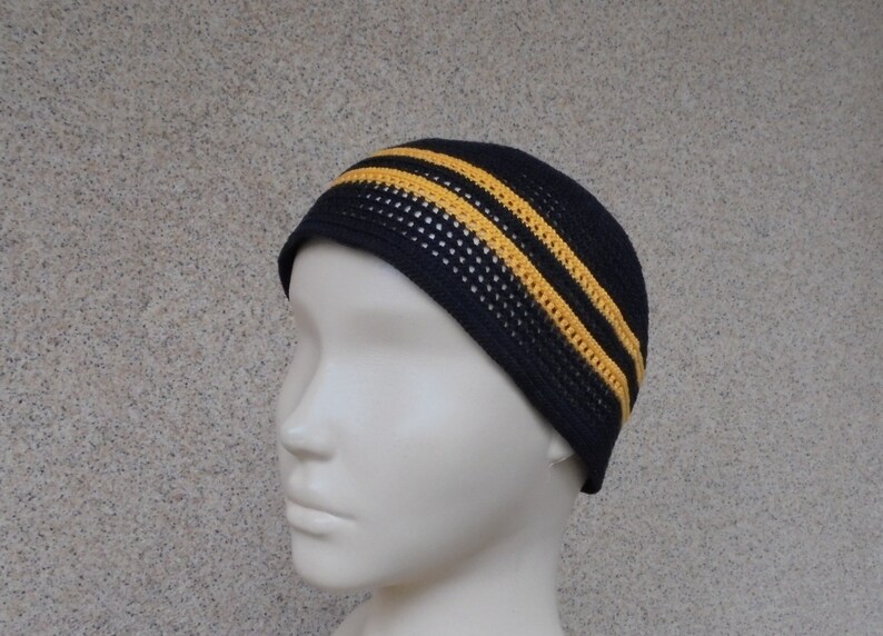 Summer cotton mens black crochet chemo hat Beach hat for men Best friend gift Unisex black hat Mens kufi hat Hippie beanie Brother gift hat