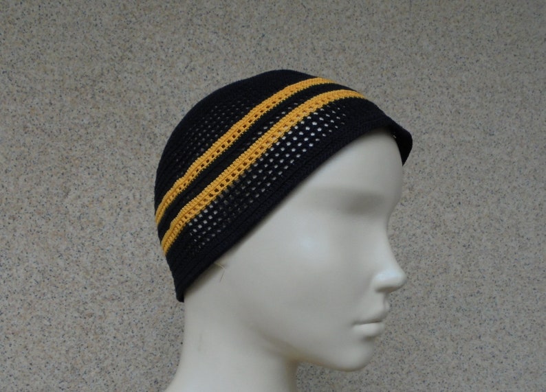 Summer cotton mens black crochet chemo hat Beach hat for men Best friend gift Unisex black hat Mens kufi hat Hippie beanie Brother gift hat