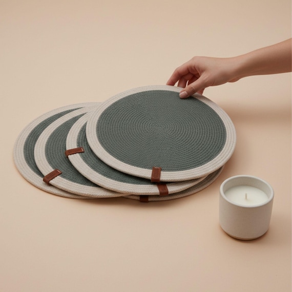 Runde Tischsets aus Baumwollseil, Boho-Tischdeko, skandinavisch-minimalistische Tischsets, handgefertigte Platzteller-Sets, Einzugsgeschenk