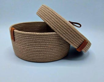 Handmade Cotton Rope Basket with Lid – Custom Size & Color | Minimalist Storage