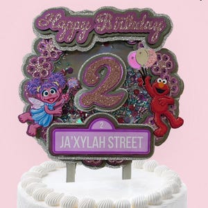 Elmo Abby cadabby inspired Personalized Cake shaker topper cupcake topper Girl Birthday decor Gift Sesame Street  kid party sparkle topper
