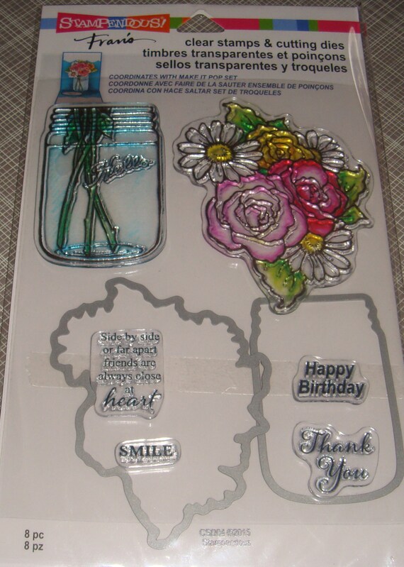 Stampendous Fran/'s Mason Jar /& Flowers Clear Stamp /& Die Cutting Set
