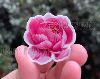 Pequeña pegatina realista de peonía rosa resistente al agua
